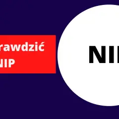 Jak sprawdzić swój NIP? Na czerwonym tle napis "Jak sprawdzić NIP", a obok białe koło z napisem "NIP".