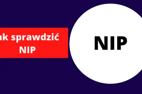 Jak sprawdzić swój NIP? Na czerwonym tle napis "Jak sprawdzić NIP", a obok białe koło z napisem "NIP".