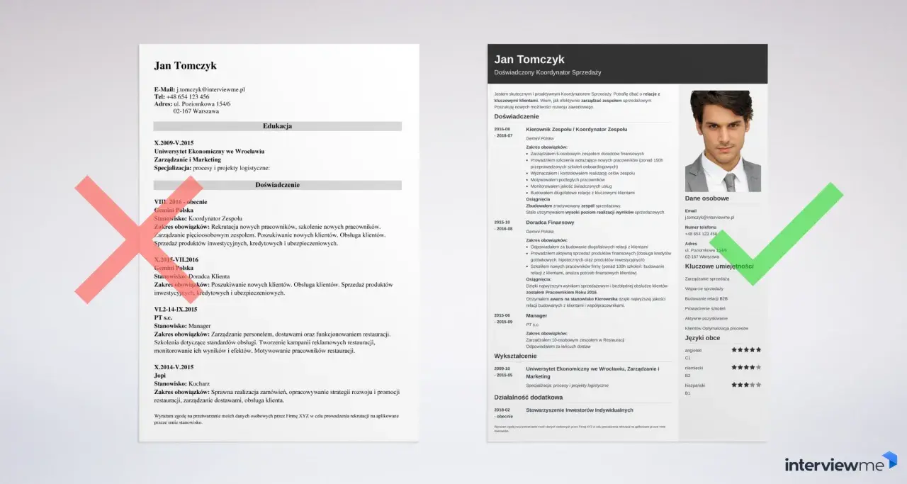 CV Jana Tomczyka z kluczowymi umiejętnościami: zarządzanie sprzedażą, budowanie relacji B2B, prowadzenie szkoleń.